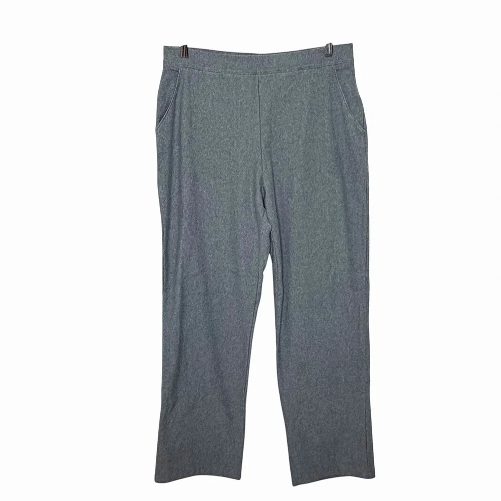 LL Bean Perfect Fit Fleece Backed Straight Leg Pants Gray Womens Size L Stretch